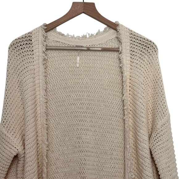 Free People L Wouldn't Knit Be Nice LongLine Ivory open front Cardigan - Picture 5 of 11